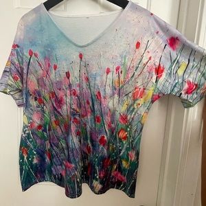 Korean Fashion Womens Short Sleeve Loose Blouse Tulips Top